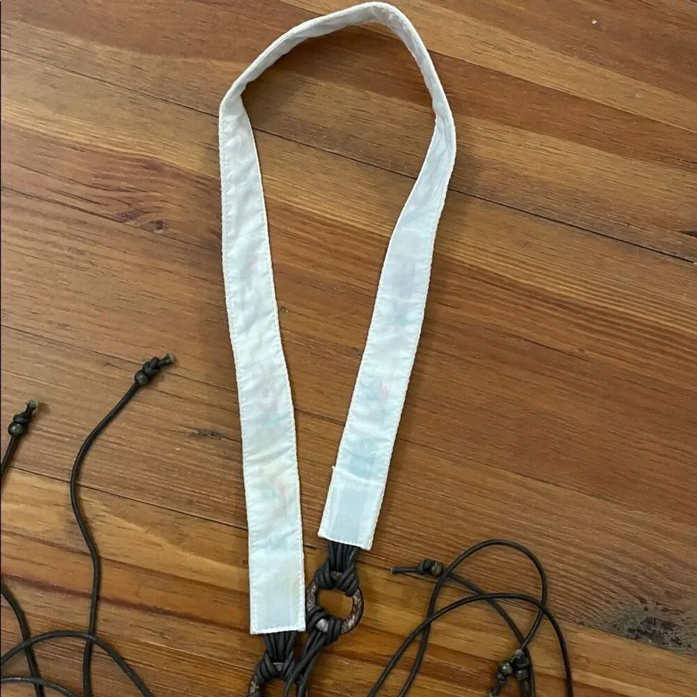 White Floral Embroidered Macrame Strap Tie Belt One Size